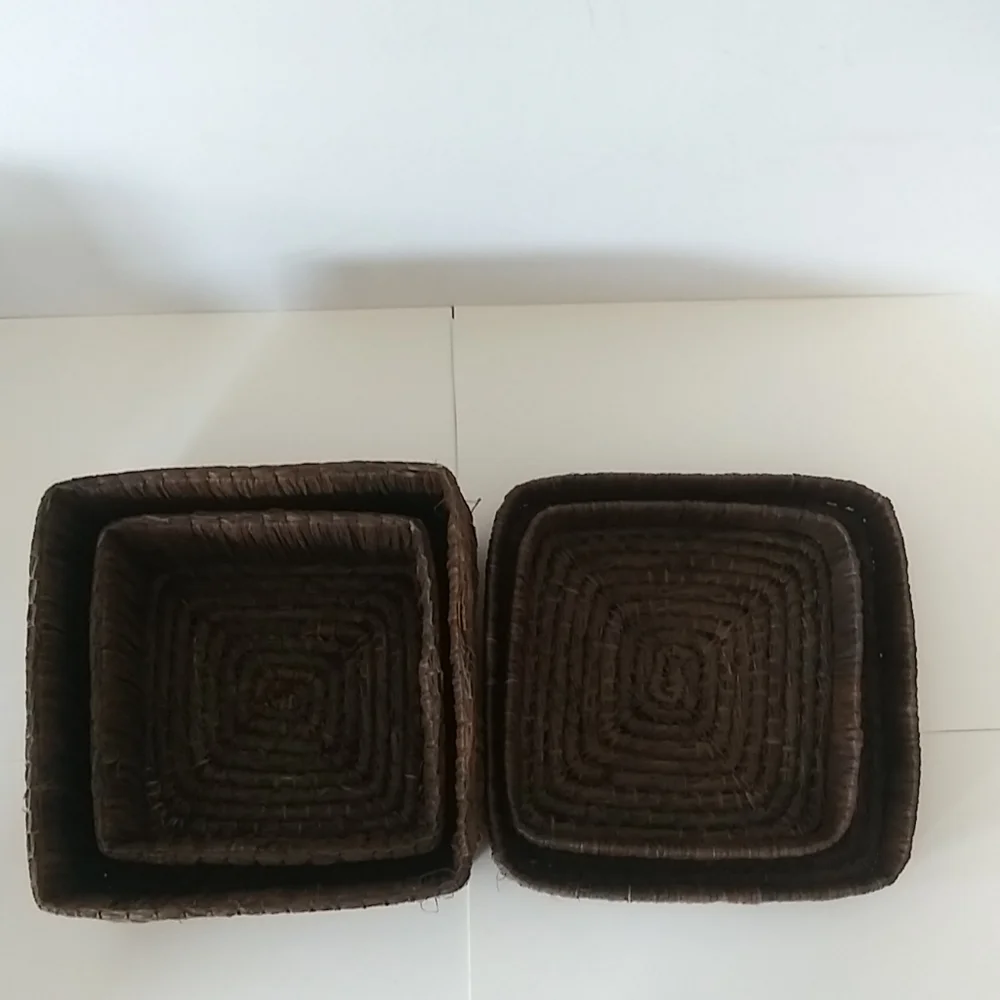 2 Straw Woven Square Cottagecore Boho Storage Boxes w/ lids